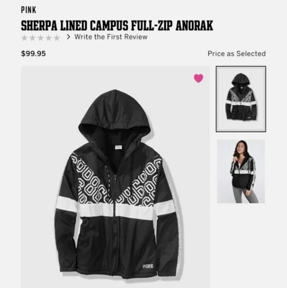 M/L Pink Victoria's Secret Windbreaker Black & White Anorak Jacket Coat - Picture 7 of 12